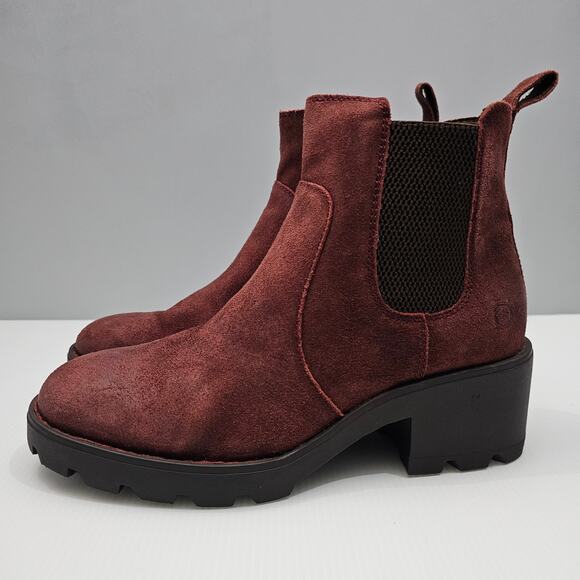 Born Graci Colors Ankle Bootie Size 8.5 Dark Brick Distressed Suede Chelsea Lug - Picture 1 of 14
